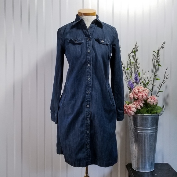 [talbots] dark chambray denim shift button dress - Picture 1 of 5